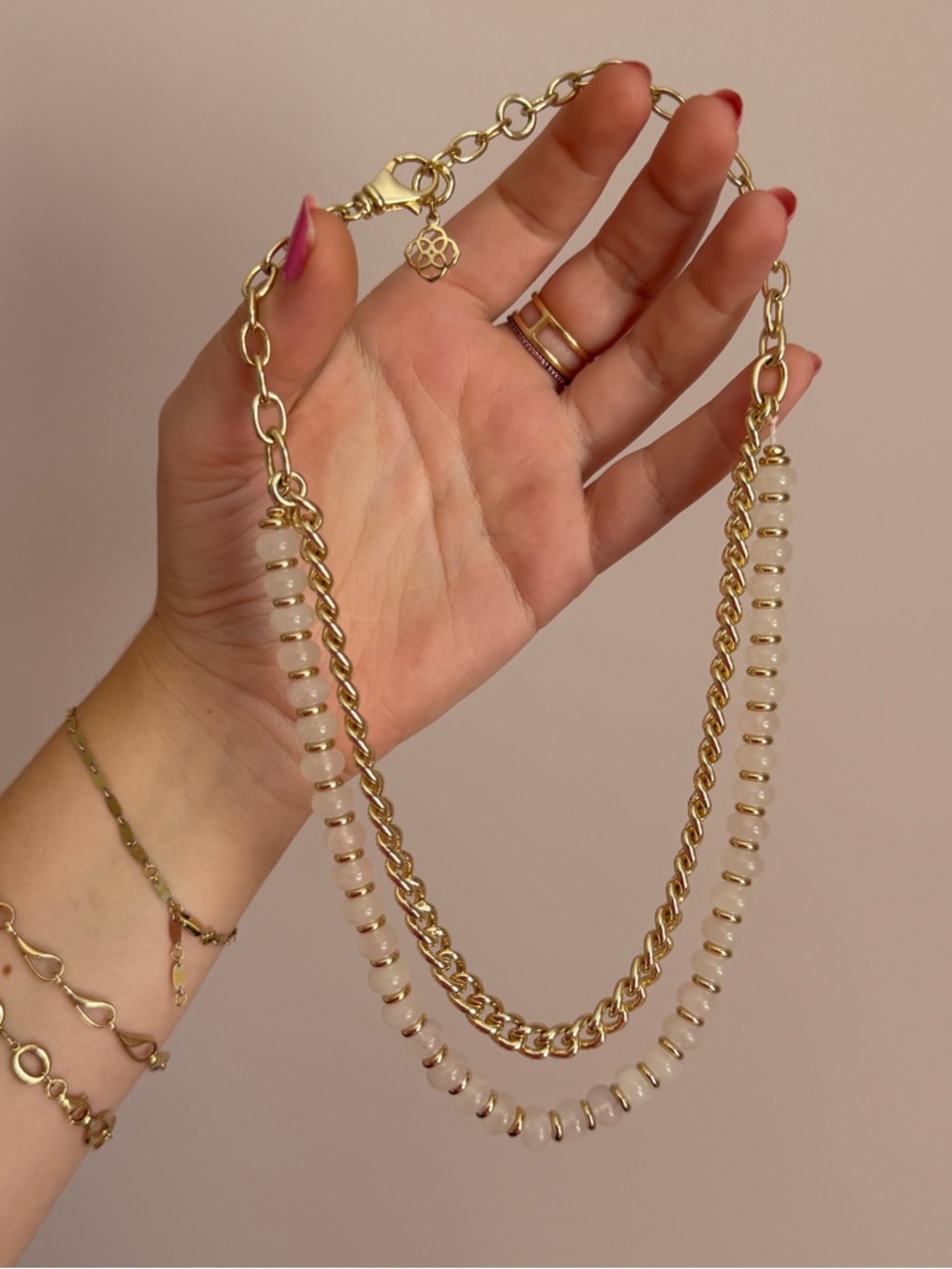 Kendra Scott Rebecca Multi-Strand Necklace - gold & rose quartz
